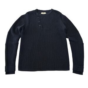 Alps & Meters Mens Classic Waffle Knit Sweater Size M Navy Blue Wool Blend